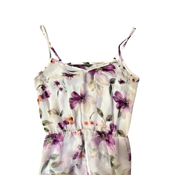 White House Black Market Womens 6 Floral Blouse Ecru Violet Ruffle + Tank NWT - Picture 5 of 16